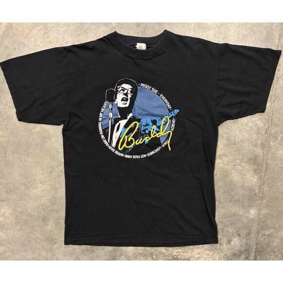 Vintage Buddy Holly T-Shirt Adult Size Large Black 90s - Picture 1 of 7